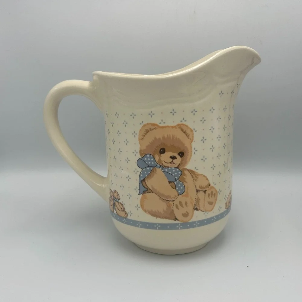 Vintage Tienshan Stoneware Country Bear Cottage Pitcher Bowl Spoon Rest Granny